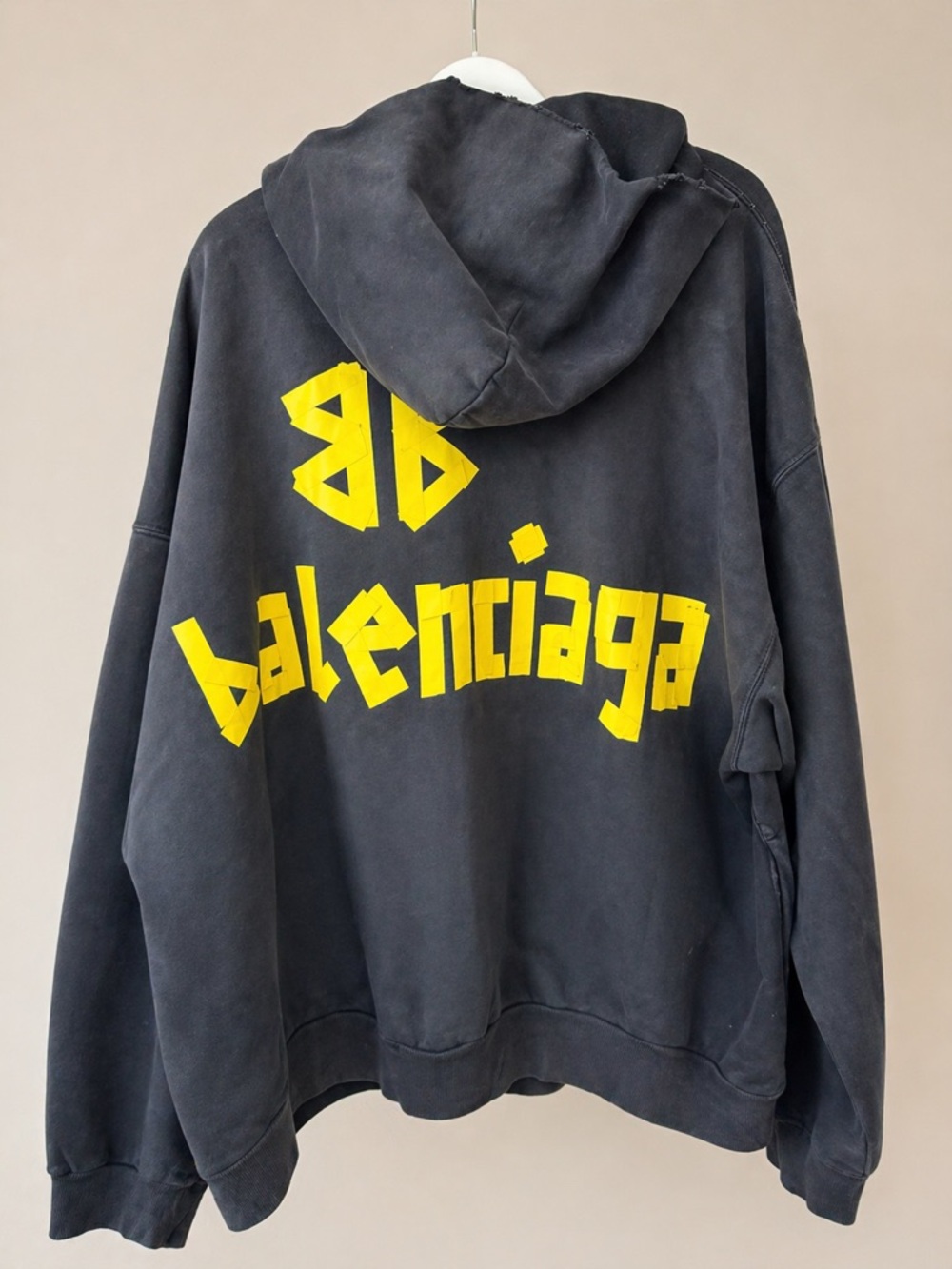 Balenciaga Washed Black Hoodie with White Tag Detail